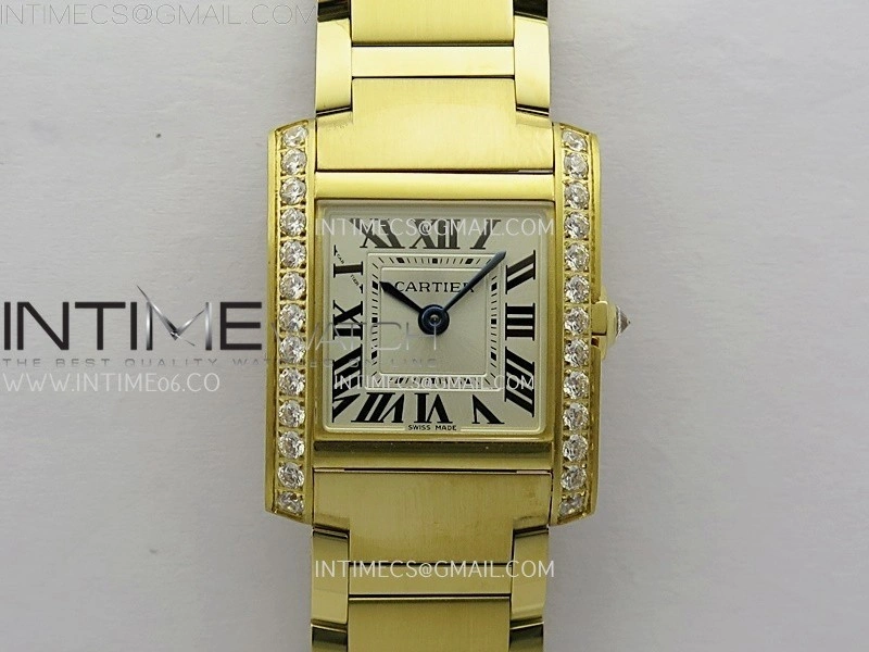Tank Francaise Ladies 21.2mm Diamond Bezel YG 8848F 1:1 Best Edition Silver Dial on YG Bracelet Ronda Quartz V2